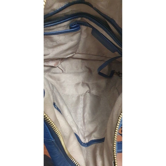 MICHAEL KORS BLUE LEATHER GOLD CHAIN DEVON LARGE SHOULDER TOTE BAG PURSE - Picture 13 of 16